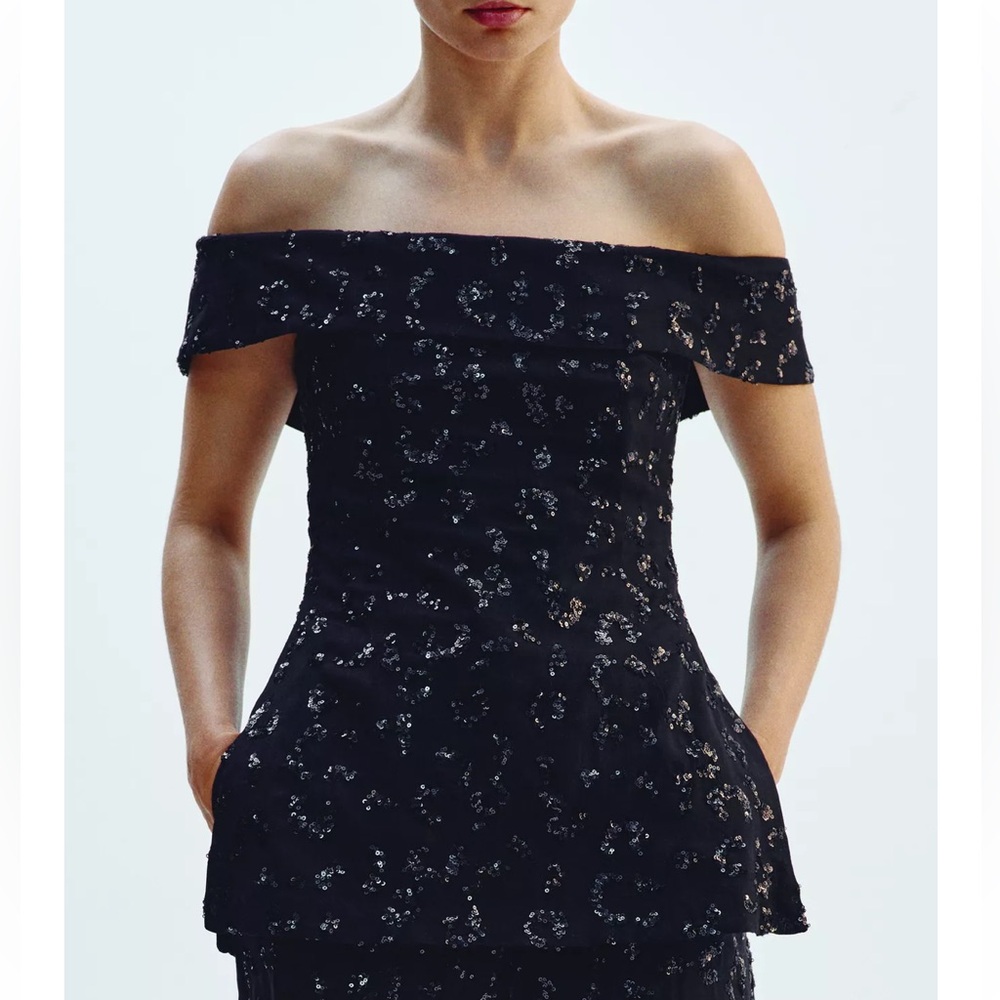 ZARA SS25 Sequin Top Blouse Off The Shoulder